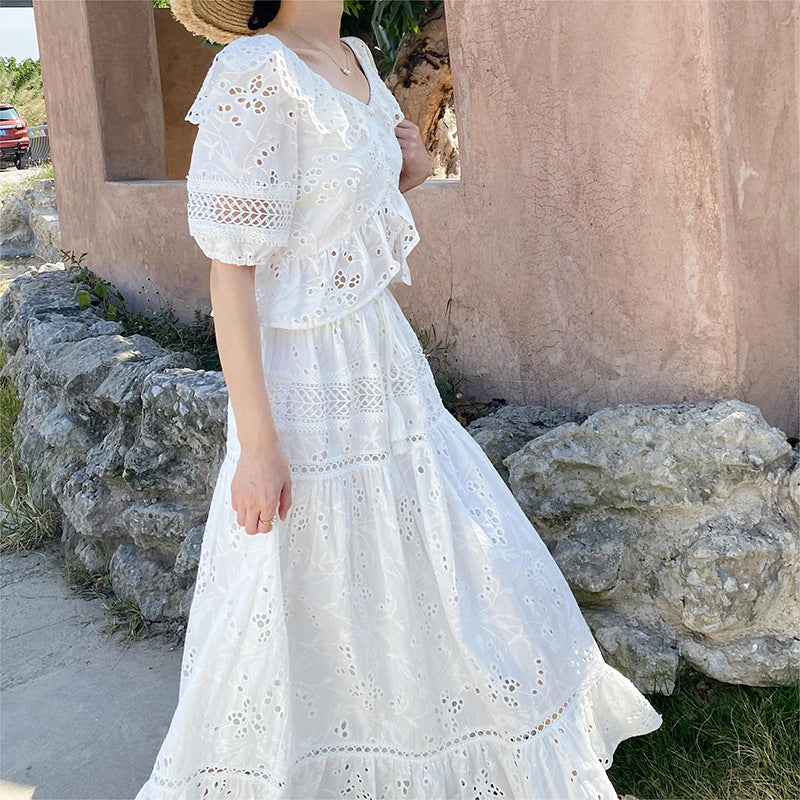 Women's Summer French Vacation Style Embroidered Suits