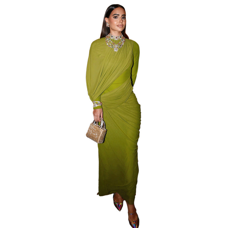 Women's Fit Fitted Waist Pleated Irregular Temperament Dresses
