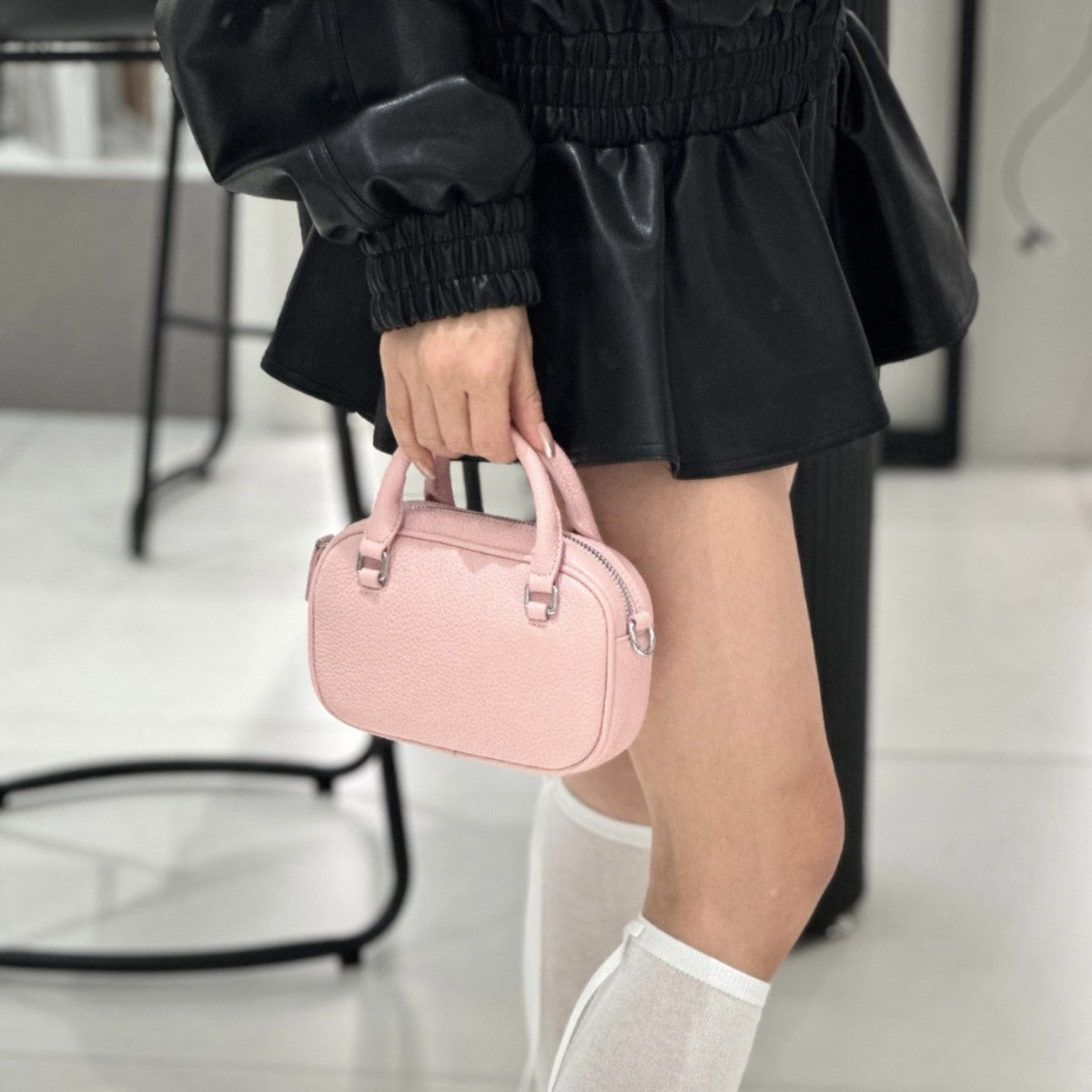 Women's First Layer Cowhide Bowling Boston Leather Crossbody Bags