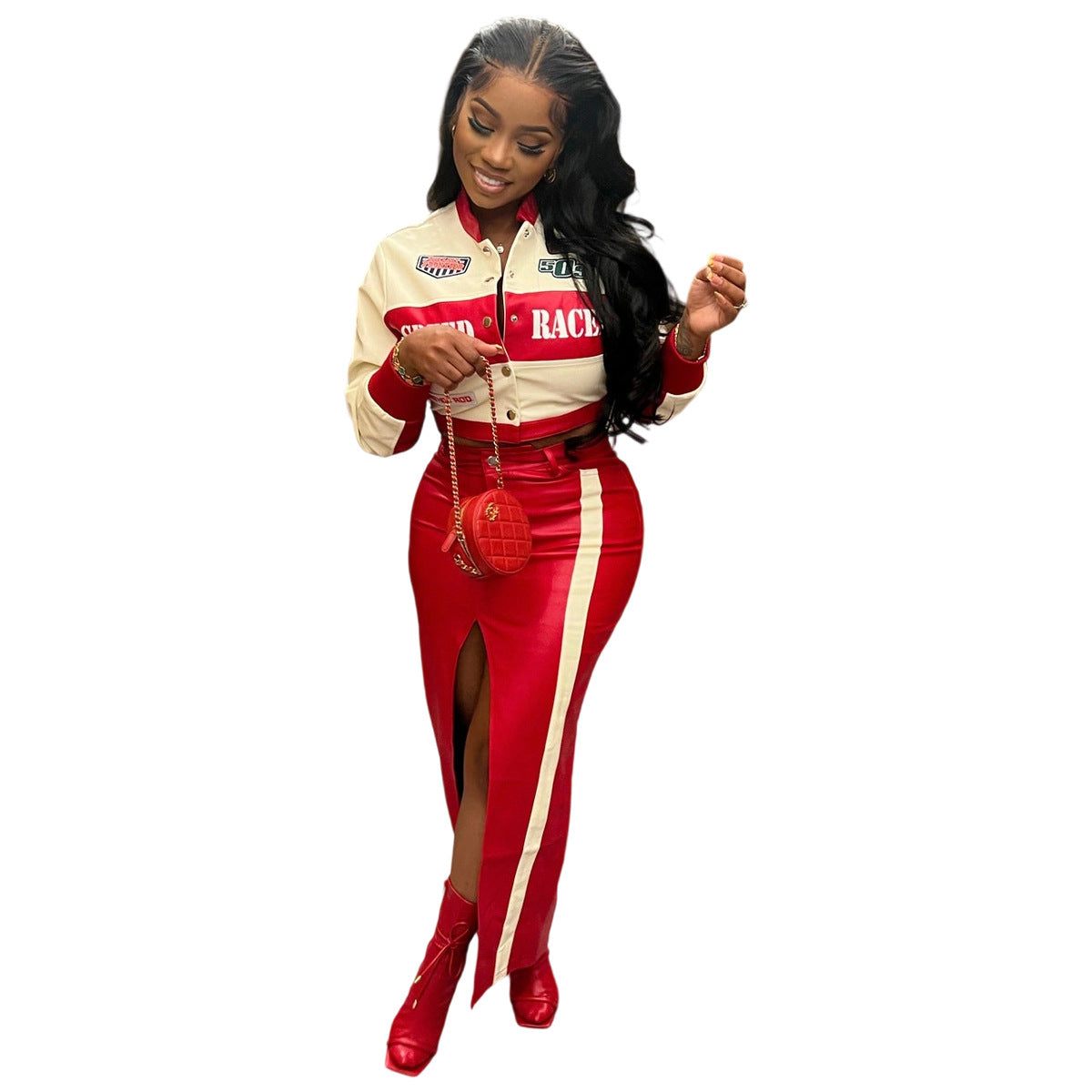 Women's Hot Biker Leather Printed One-piece Jackets