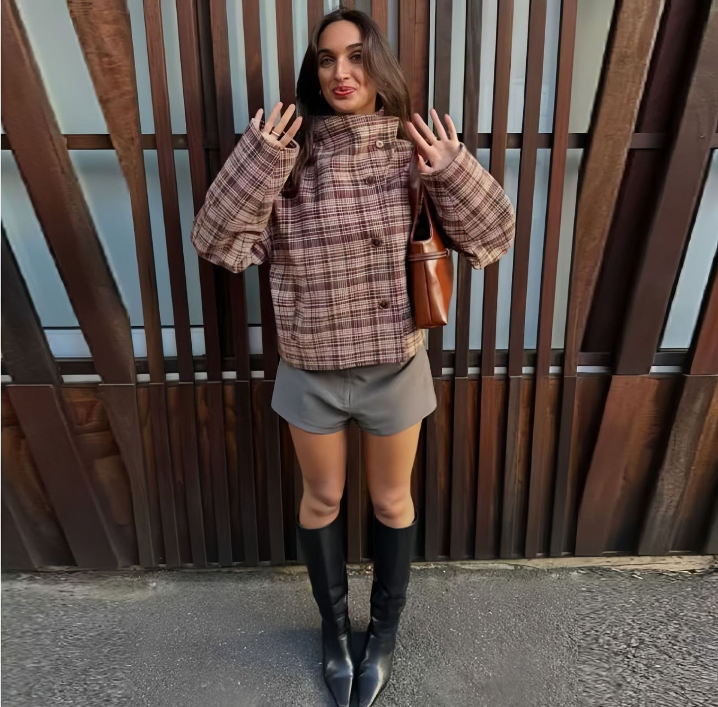 Women's Graceful Stand Collar Button Chic Plaid Coats