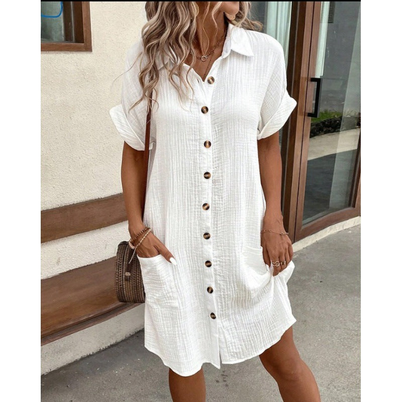 Women's Casual Solid Color Single-breasted Mid-length Sleeve Clothing