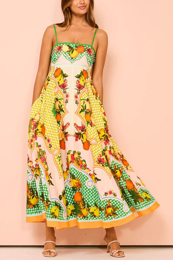 Women's Summer Beach Style Positioning Printing Large Swing Dress