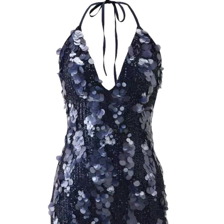 Women's Sexy Beaded Dress Deep V Strap Dresses