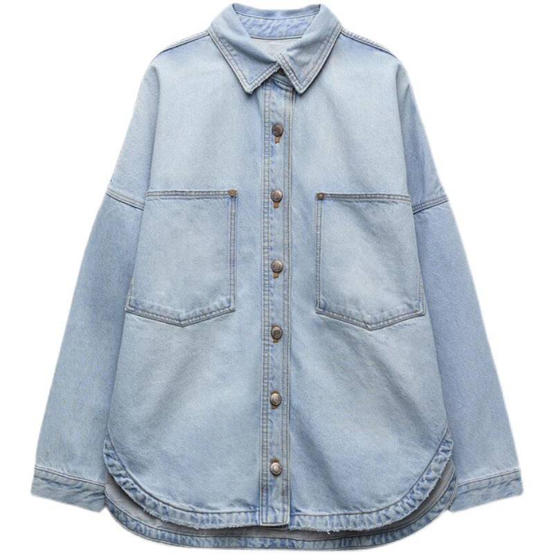 Women's Durable Denim Shirt Light Blue Coats
