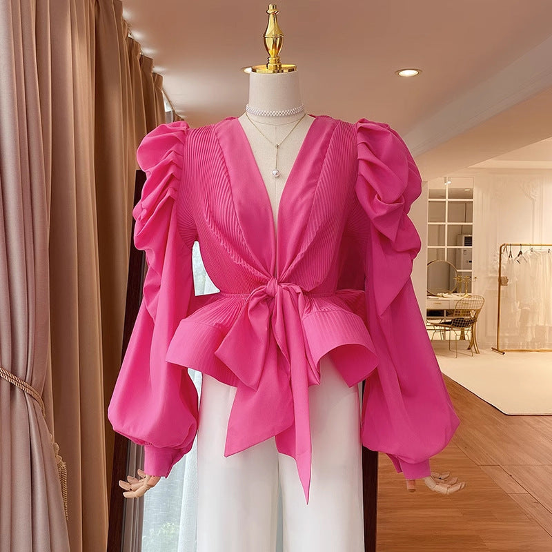 Women's Retro Puff Sleeve Shirt Autumn Design Blouses
