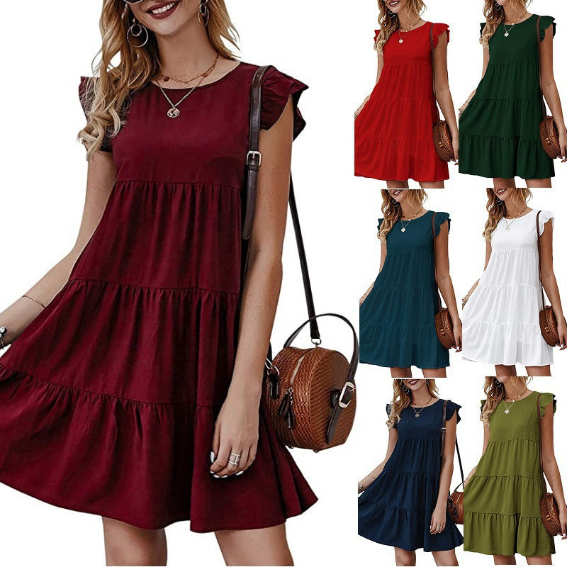 Women's Cake Solid Color Round Neck Sleeveless Dress