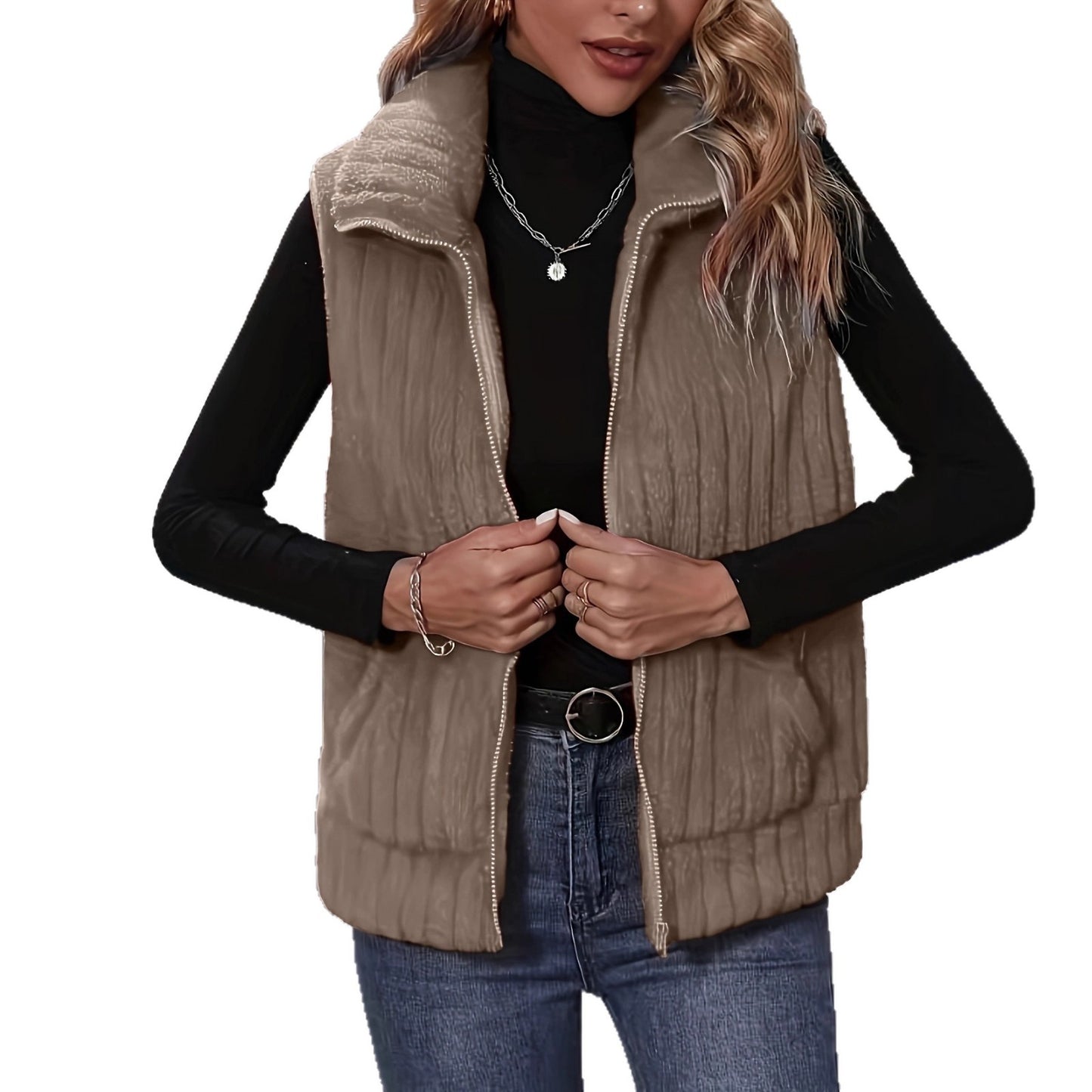 Women's Fashion Temperament Plush Solid Color Female Women's Vest