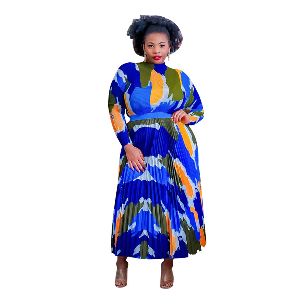 Women's Independent Printed Pleated Two-piece Set Oversized Suits