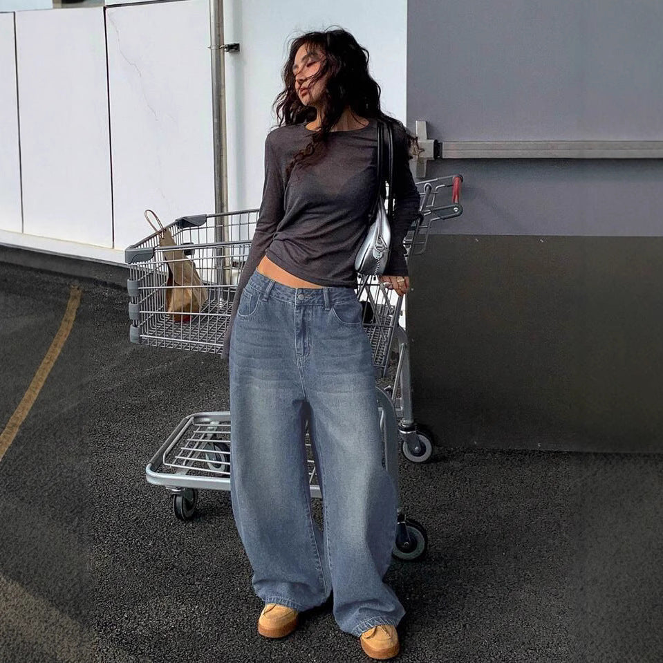 Creative Spring Draping Lazy Loose Mopping Women's Jeans