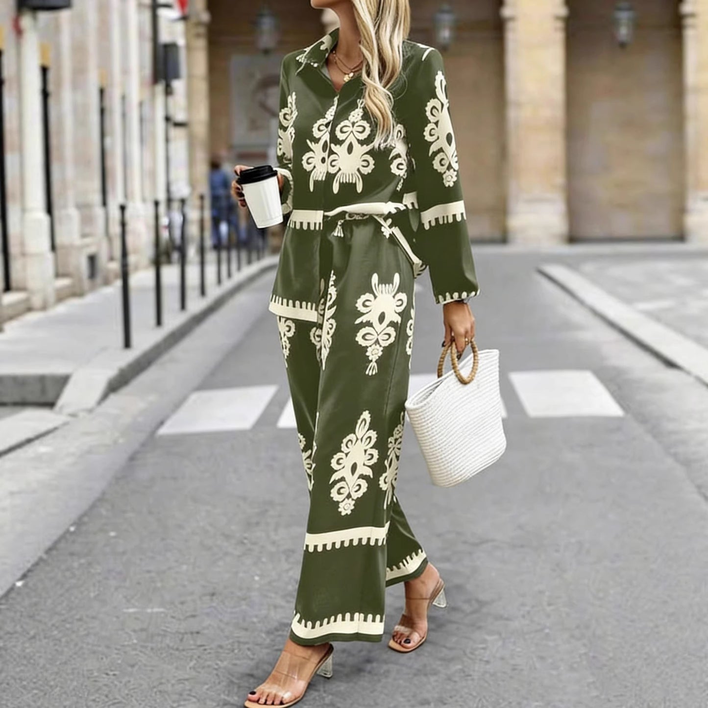 Women's Wear Style Printed Loose Trousers Two Fashion Casual Suit