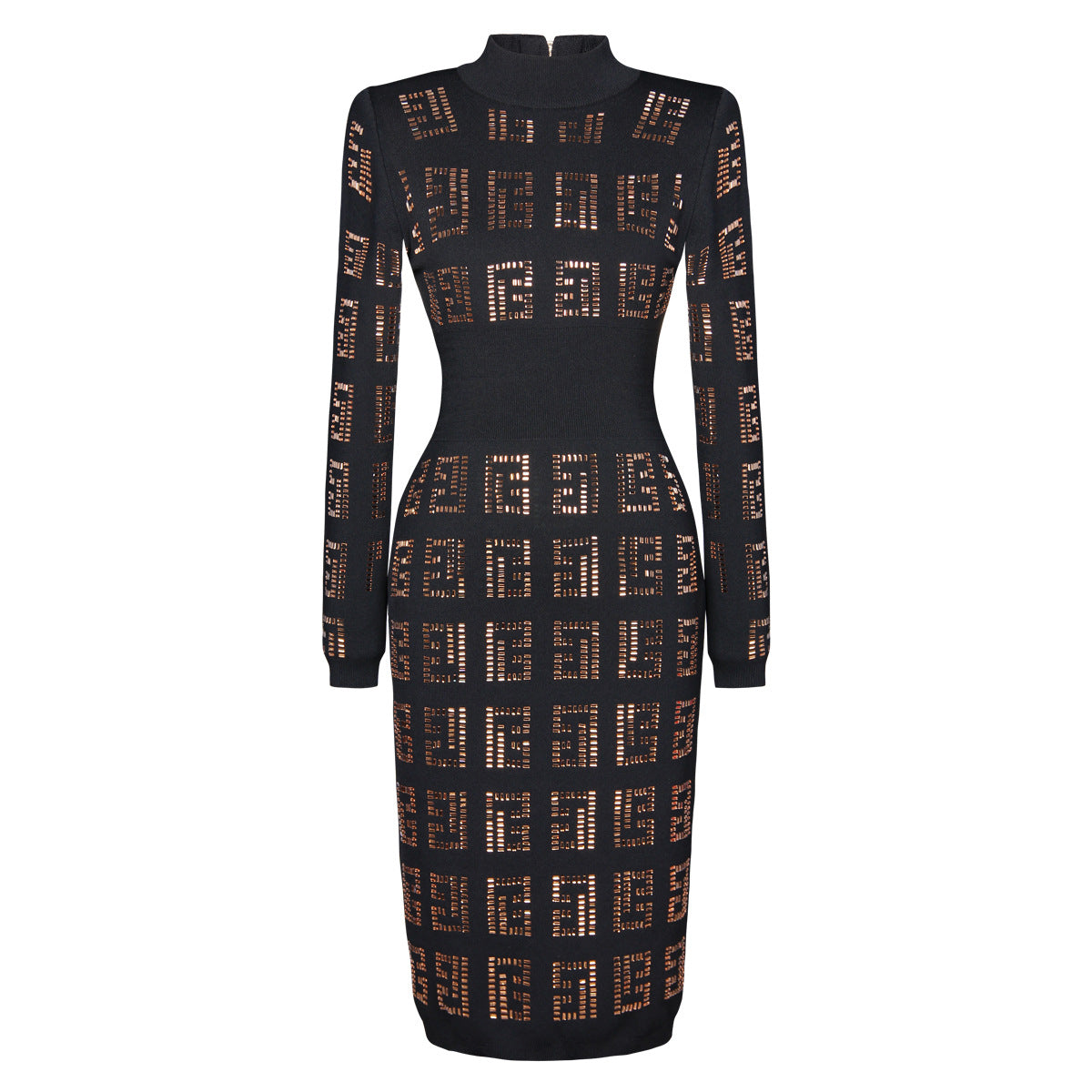 Women's Knitted Round Neck Rhinestone Slim Fit Slimming Long Dresses