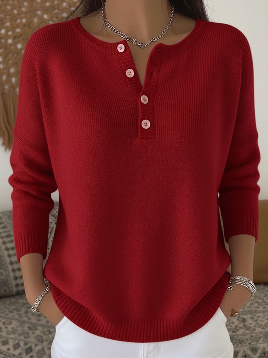 Women's Woolen Button Solid Color Christmas Casual Sweaters