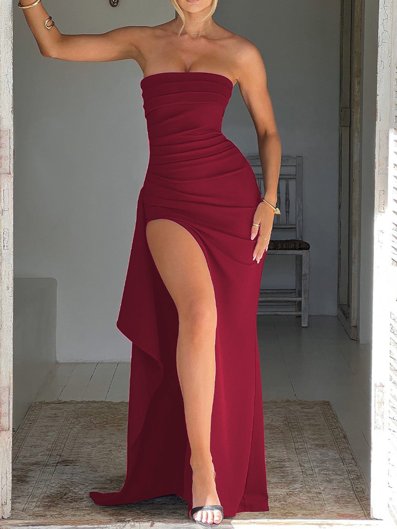Women's Party Tube Sexy Backless High Slit Dress