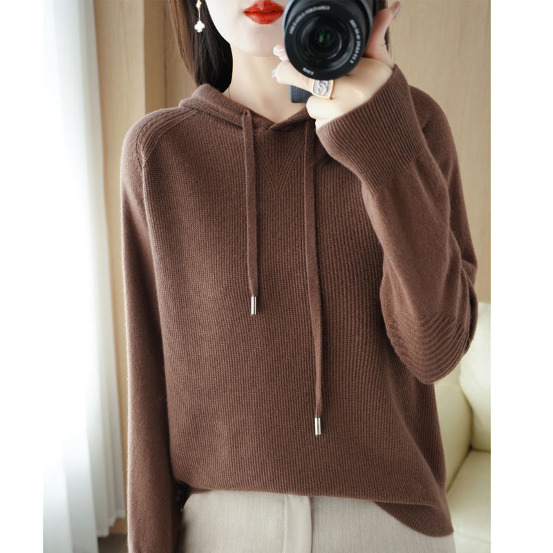 Women's Korean Style Solid Color Knitted Hoodie Sweaters