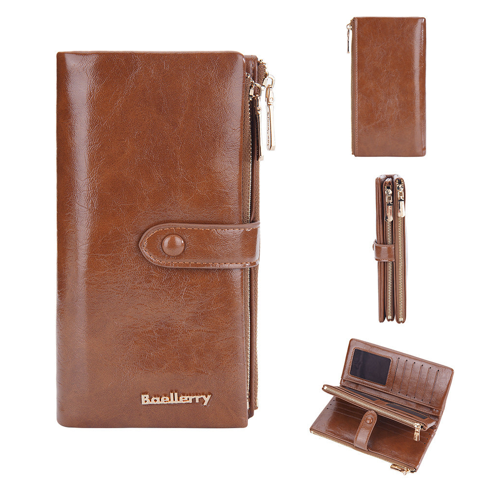 Women's Long Korean Style Oil Wax Leather Ladies Wallets