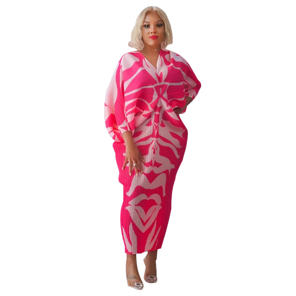 Women's Autumn Batwing Sleeve Printed Dress Dresses