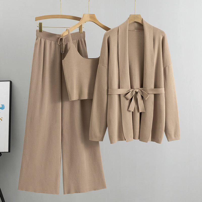 Women's Autumn Tide Knitted Sling Wide Leg Suits