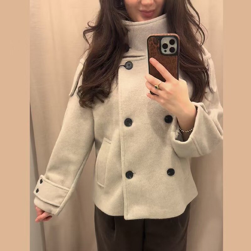 Women's High Quality Woolen Temperament Double Breasted Coats