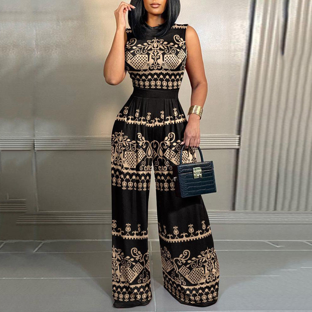 Women's Spring Casual Trousers Printed Sleeveless Women's Jumpsuit/clothing