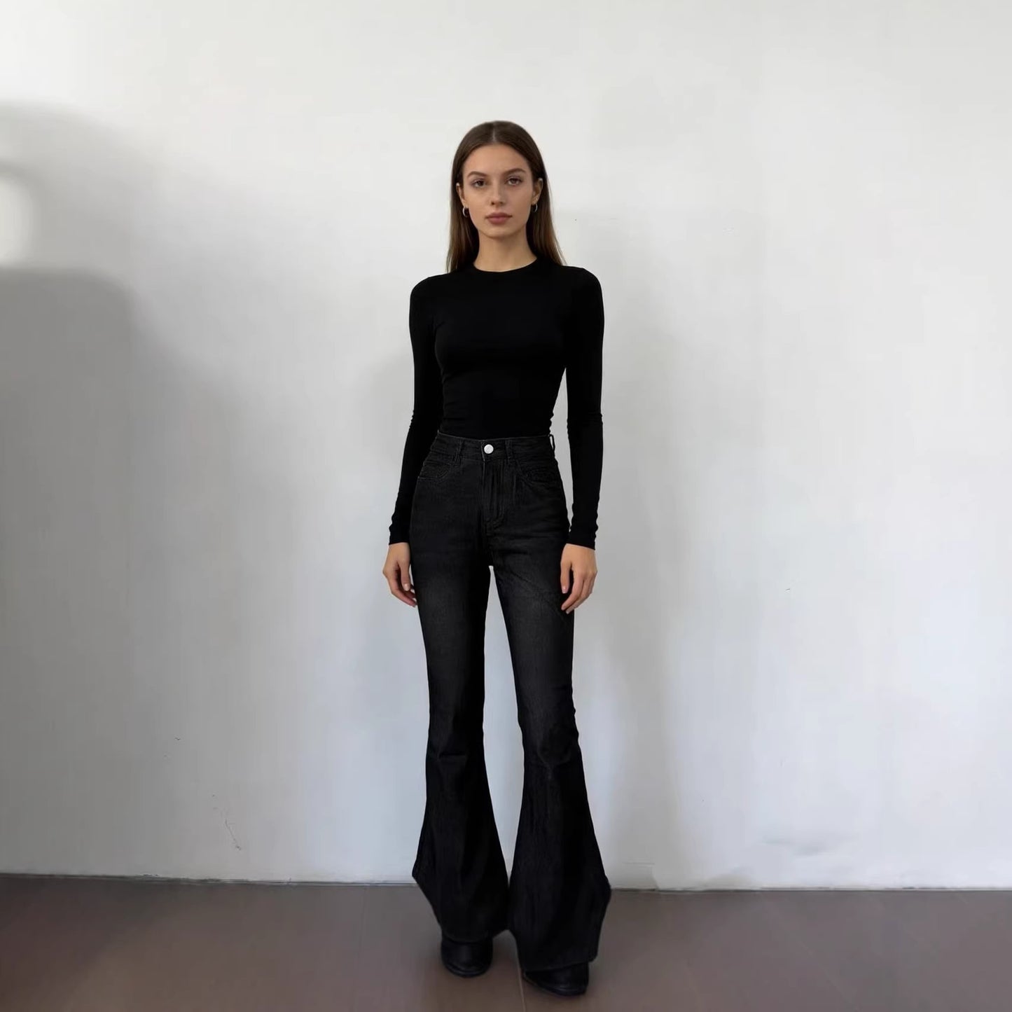 Women's Retro Washed Bell-bottom Denim Casual Trousers Pants