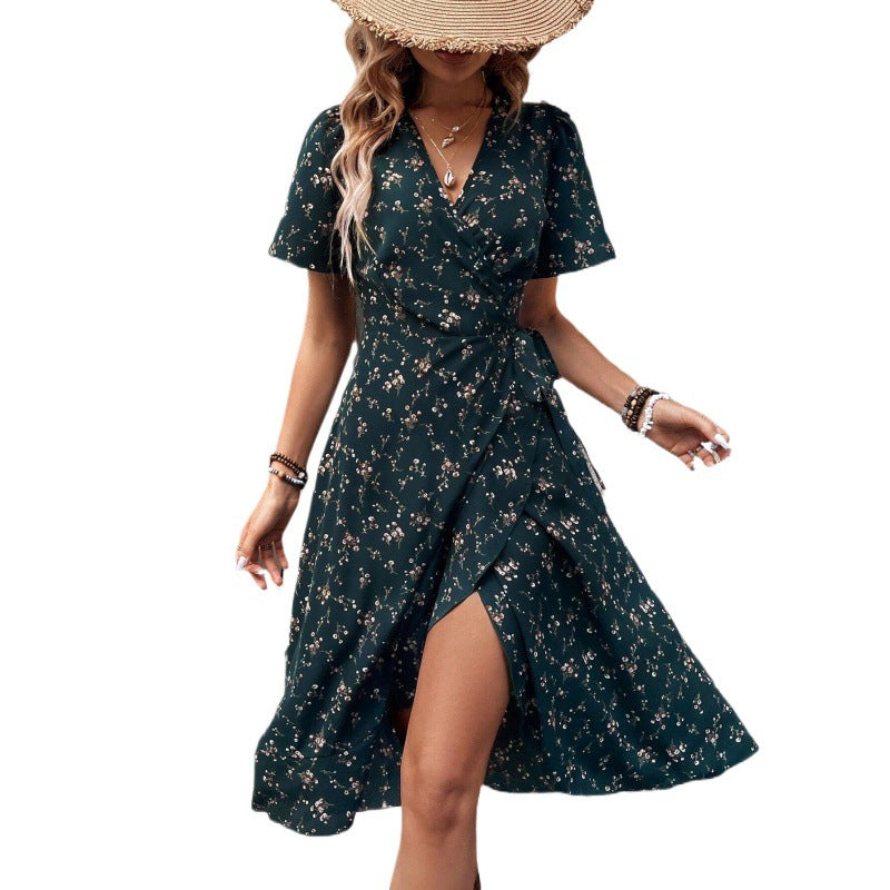 Stylish Cool Graceful Floral Wrap Waist Dress