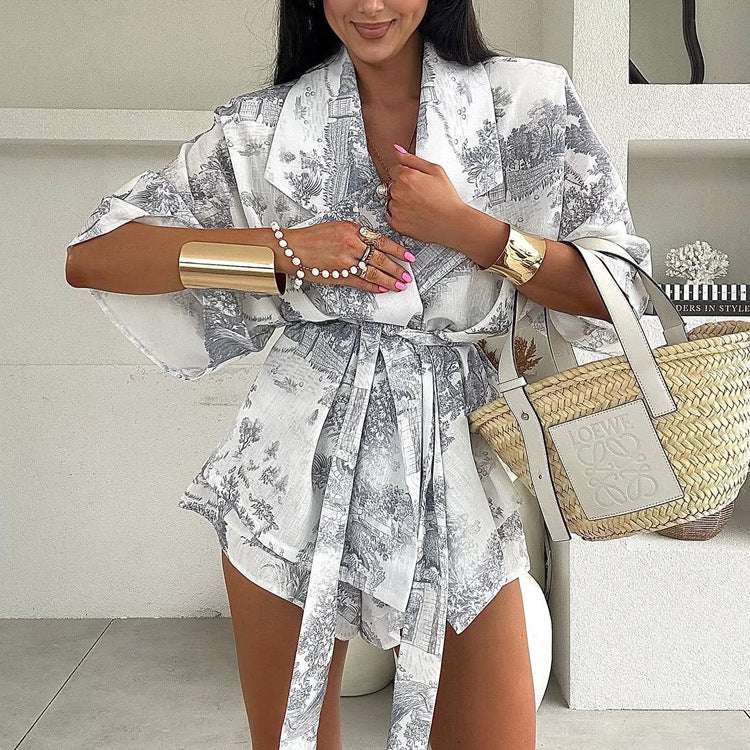 Women's Fashion Wear National Style Printing Half Sleeve Polo Suits