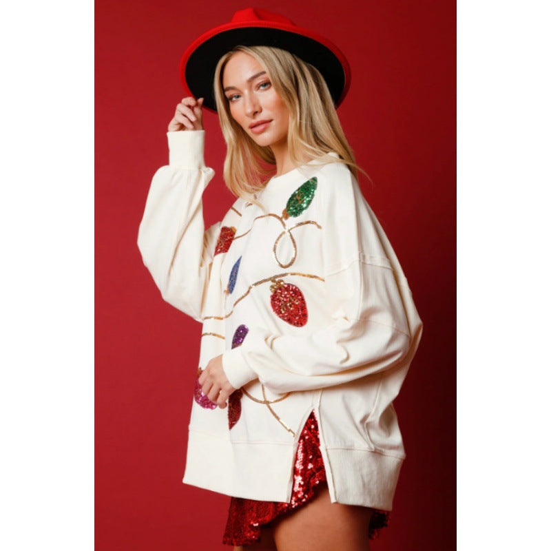 Women's Fashion Trend Sequined Long Sleeve Pullover Sweaters