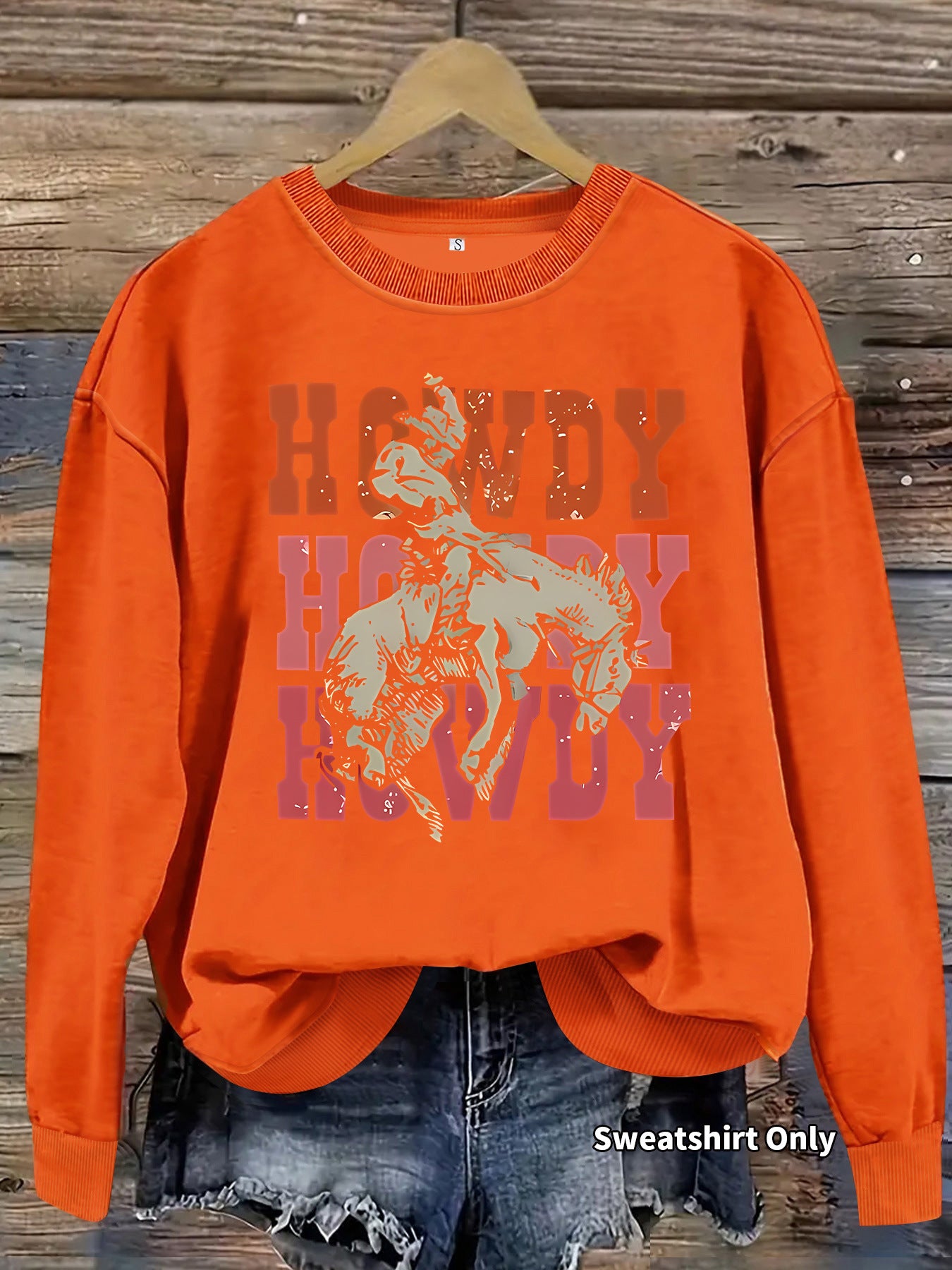 Riding Denim Printing Round Neck Fashion Women's Sweater, Sweater