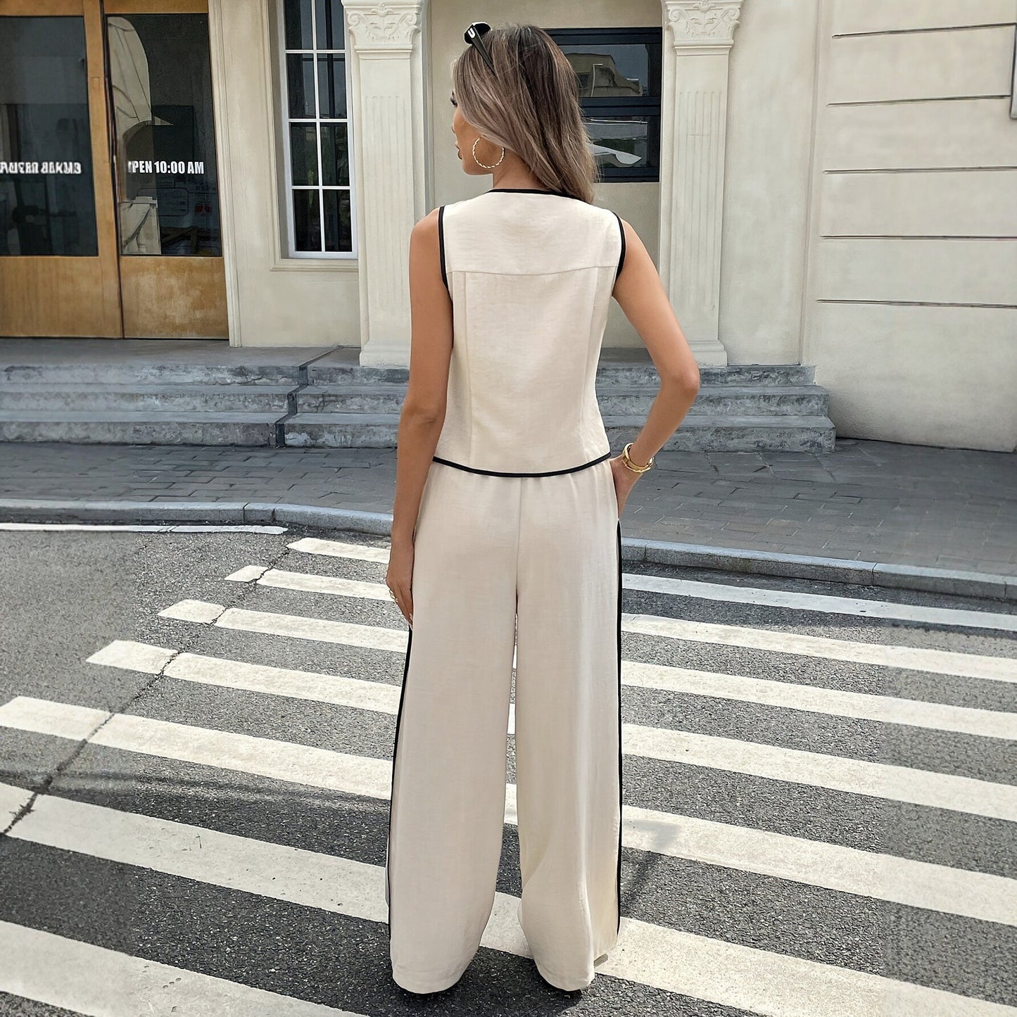 Women's Sleeveless Two-piece Loose Temperament Wear Pants