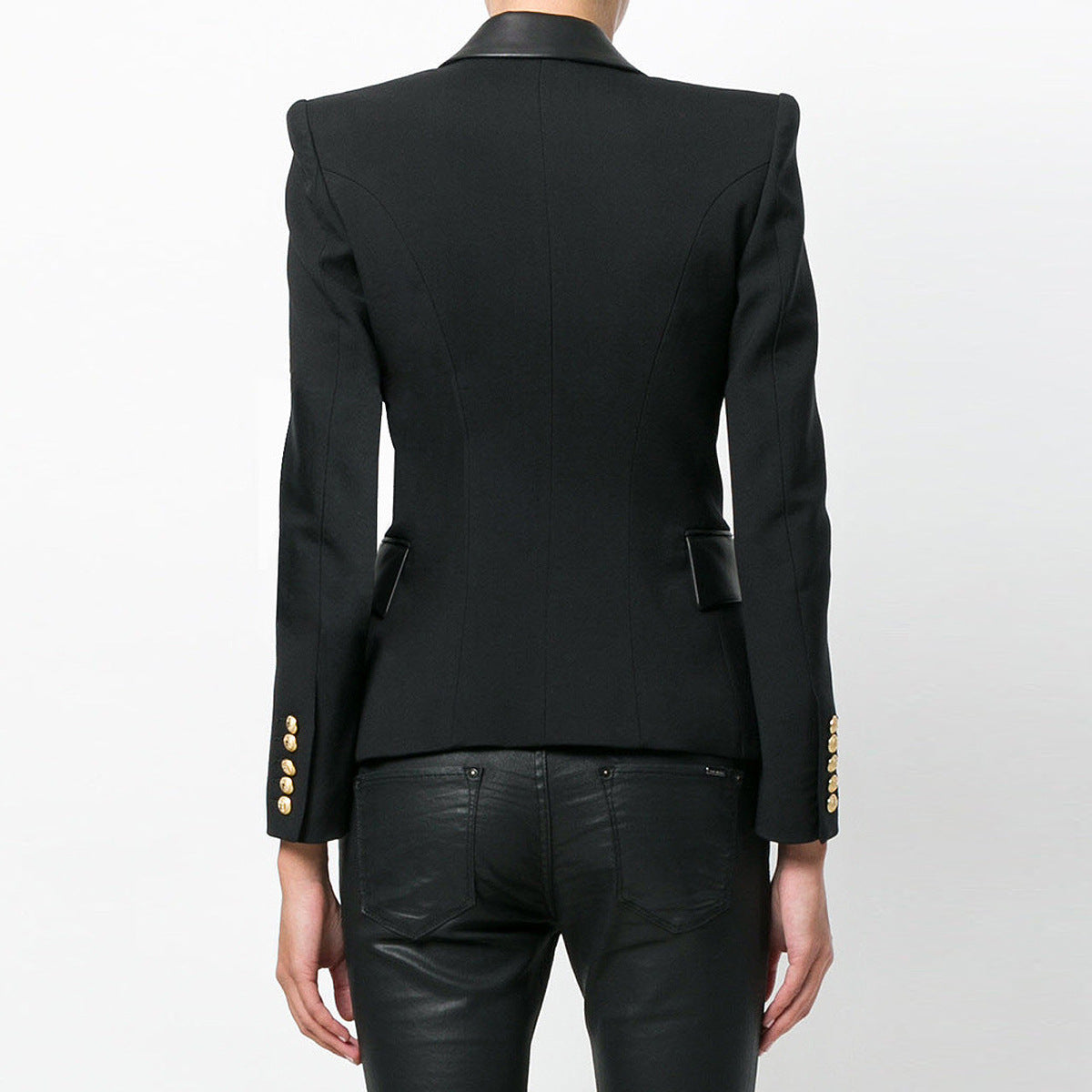 Women's Fashion Stitching Leather Long Sleeve Lapel Blazers