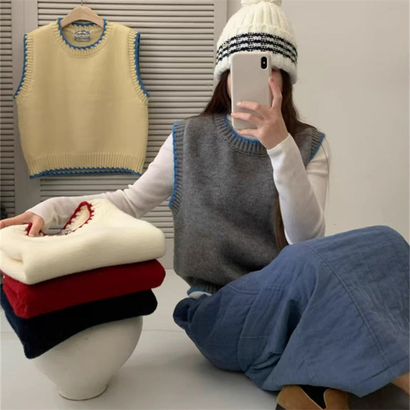 Women's Spring Stripe Round Neck Loose Bandage Dress Sleeveless Sweaters