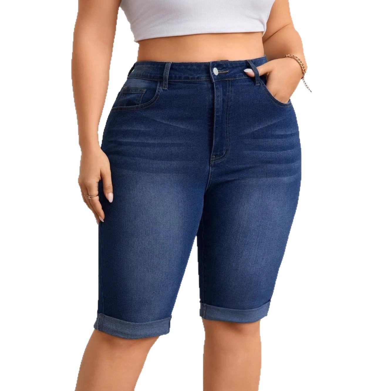 Washed Blue Stretch Denim Figure Flattering Women's Jeans