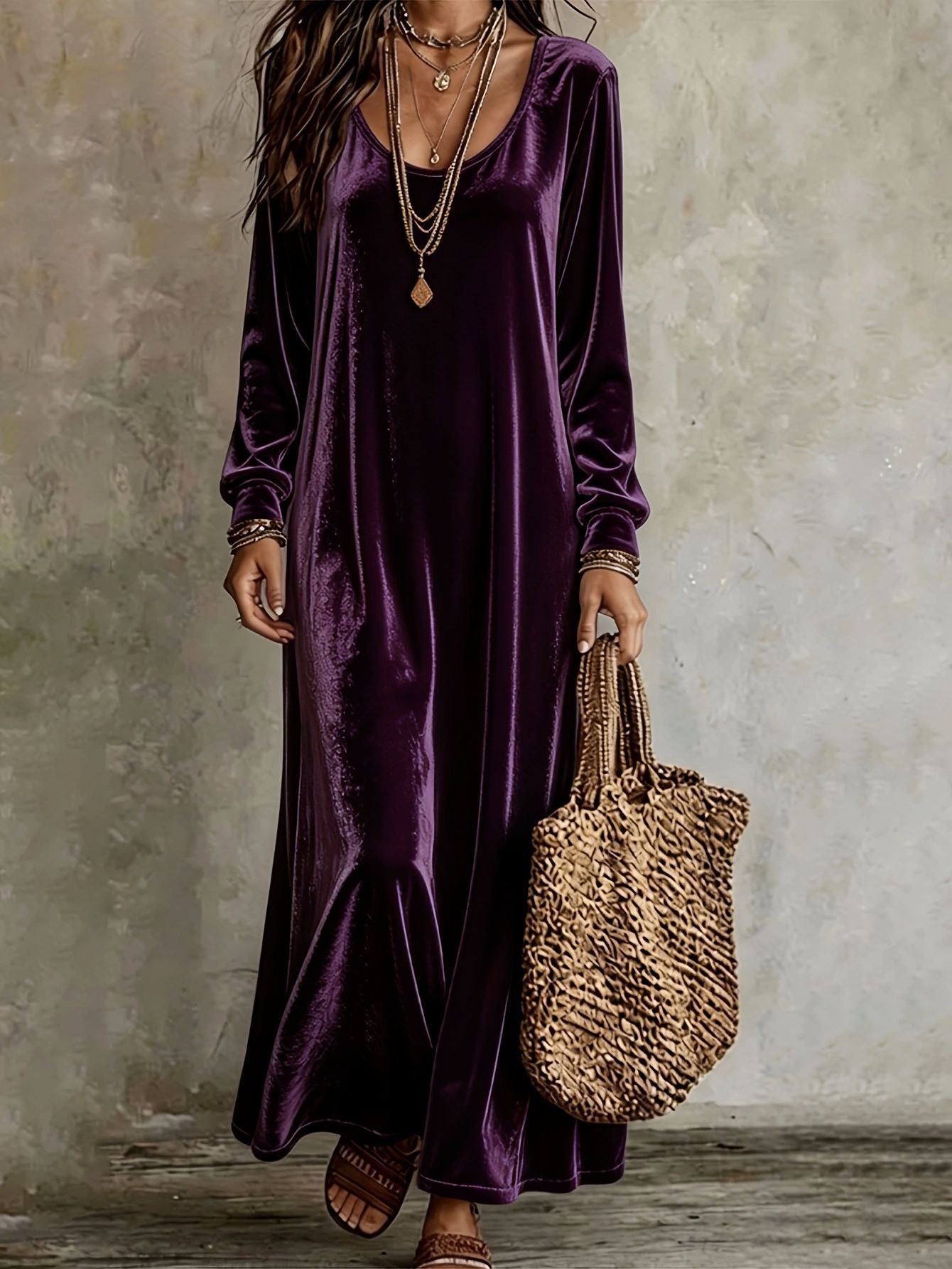 Women's Elegant Graceful Veet Long Sleeves Dress
