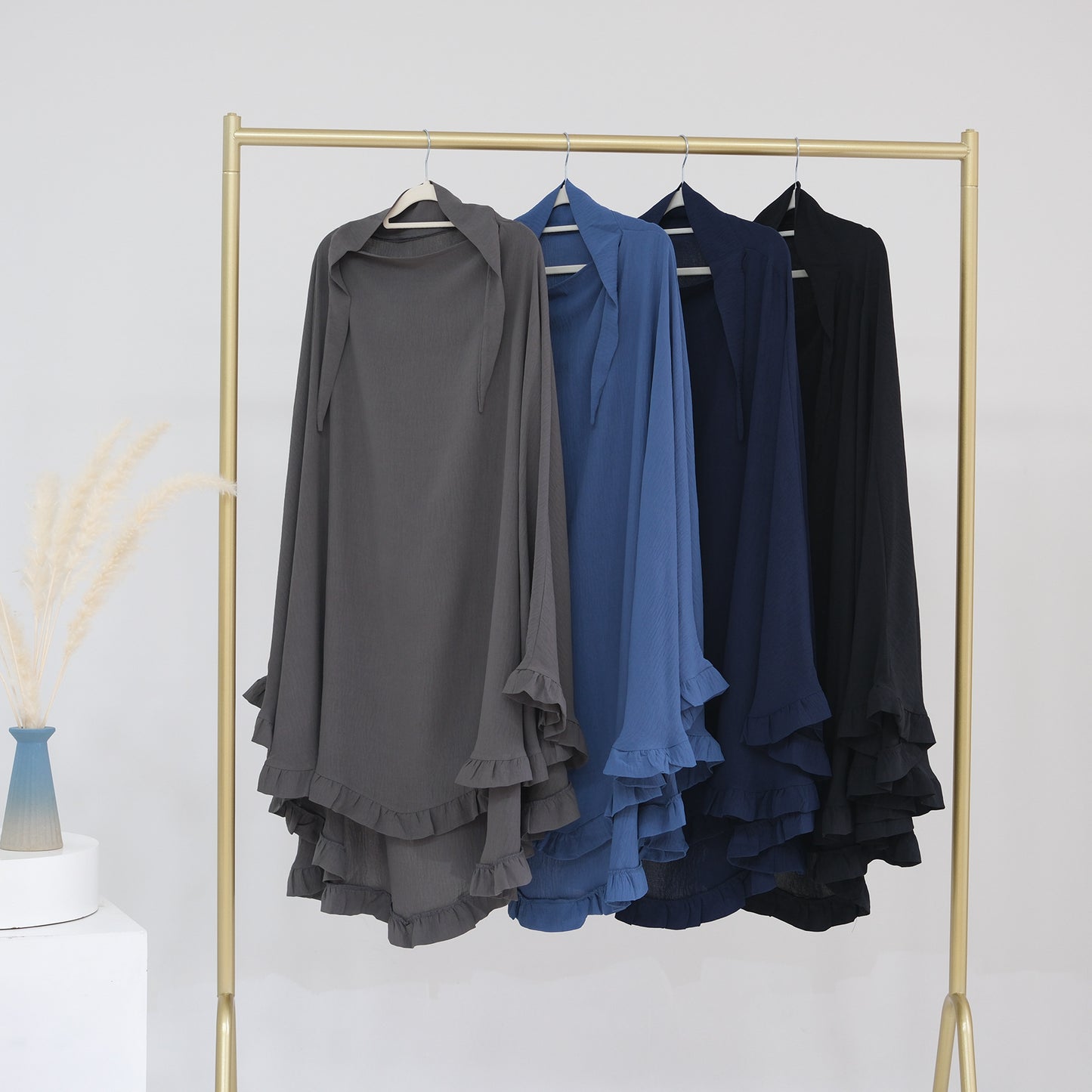 Pure Color Ruffles Big Swing Headscarf Dresses