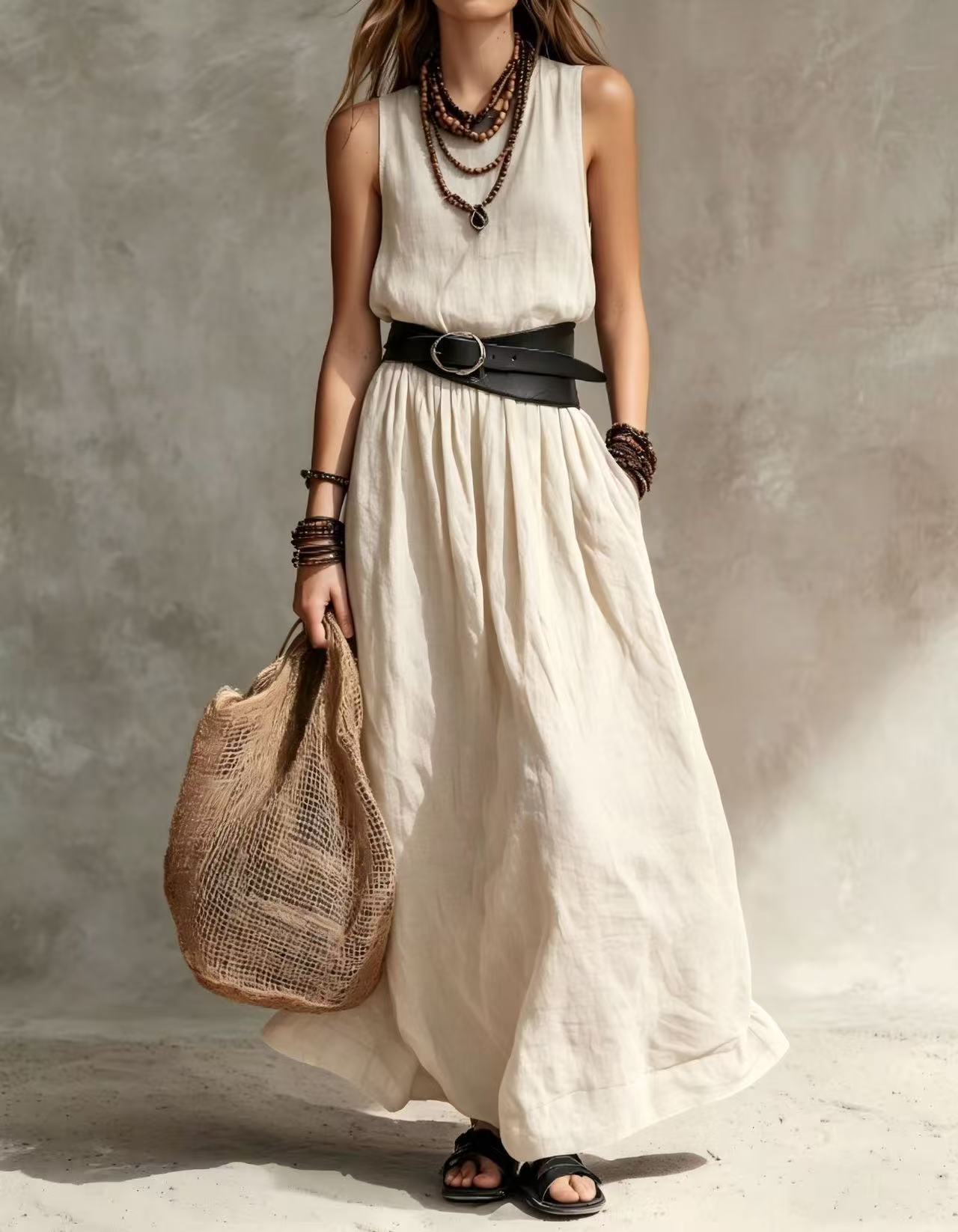 Women's French Style Temperament Lapel Sleeveless Summer Dress
