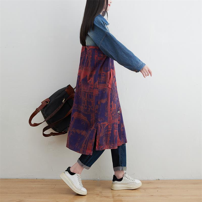 Women's Large Stitching Denim Trench Korean Style Overknee Coats