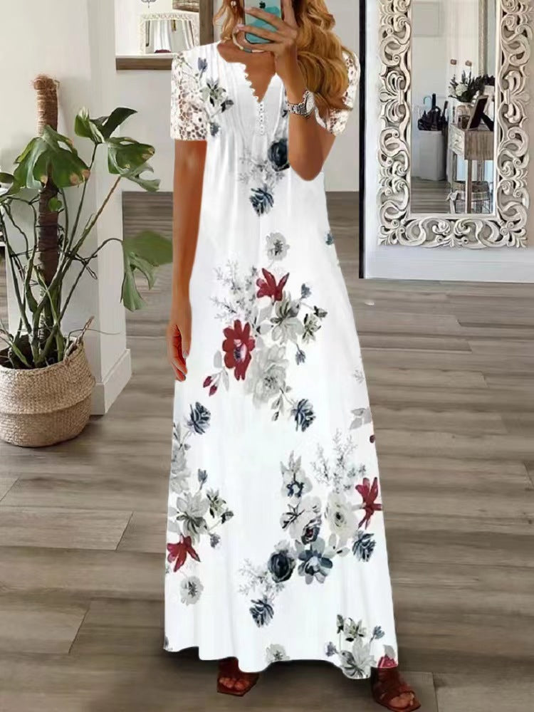 Women's Summer Single Breasted Lace Ruffled Sleeves Dress