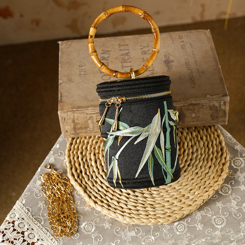 Classic Comfortable Embroidered Zipper Ancient Style Bucket Bags