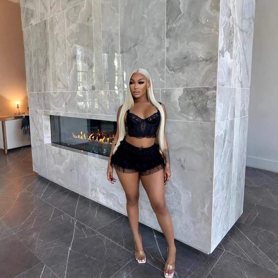 Women's Summer Sexy Lace Cutout Two-piece Large Suits
