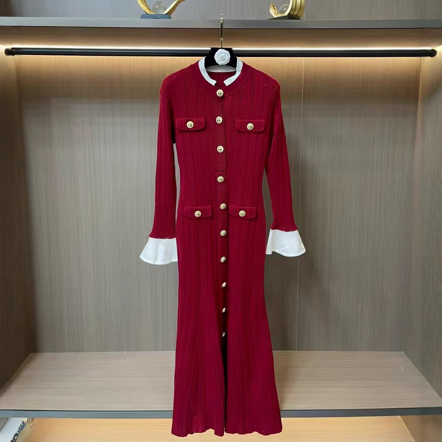 French Style Slim Fit Long Dress Sleeve Waist Dresses