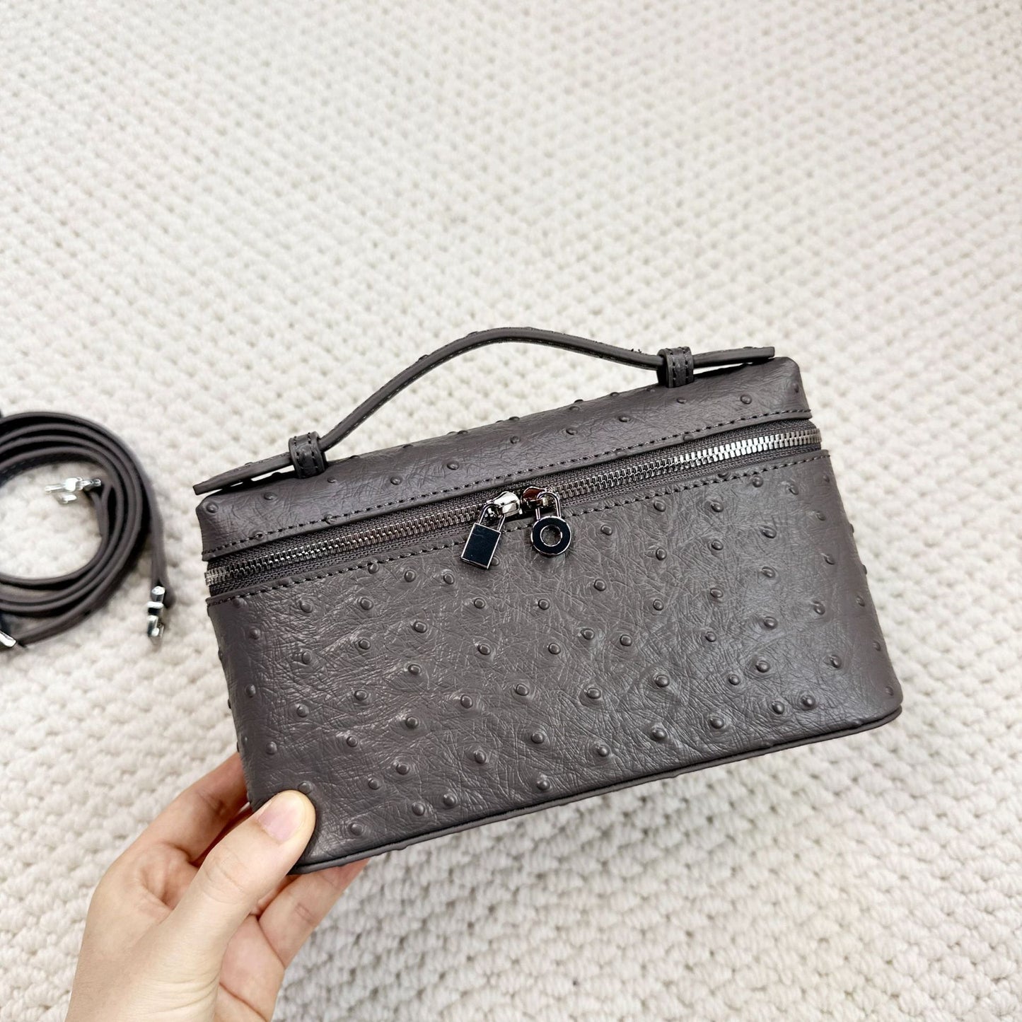 Women's High-grade Genuine Leather Ostrich Grain Lunch Small Square Bags