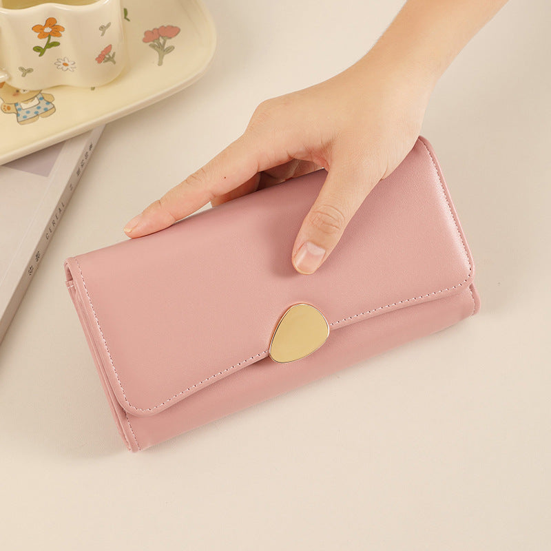 Women's Classic Lychee Pattern Three-fold Long Hand Ladies Wallets