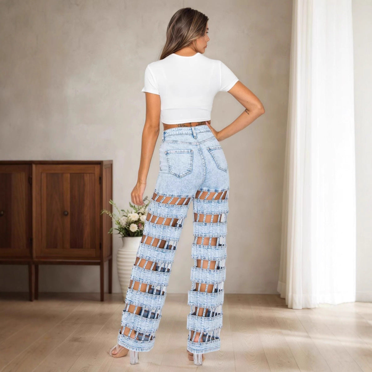 Women's Ripped Fashion Street High Waist Jeans