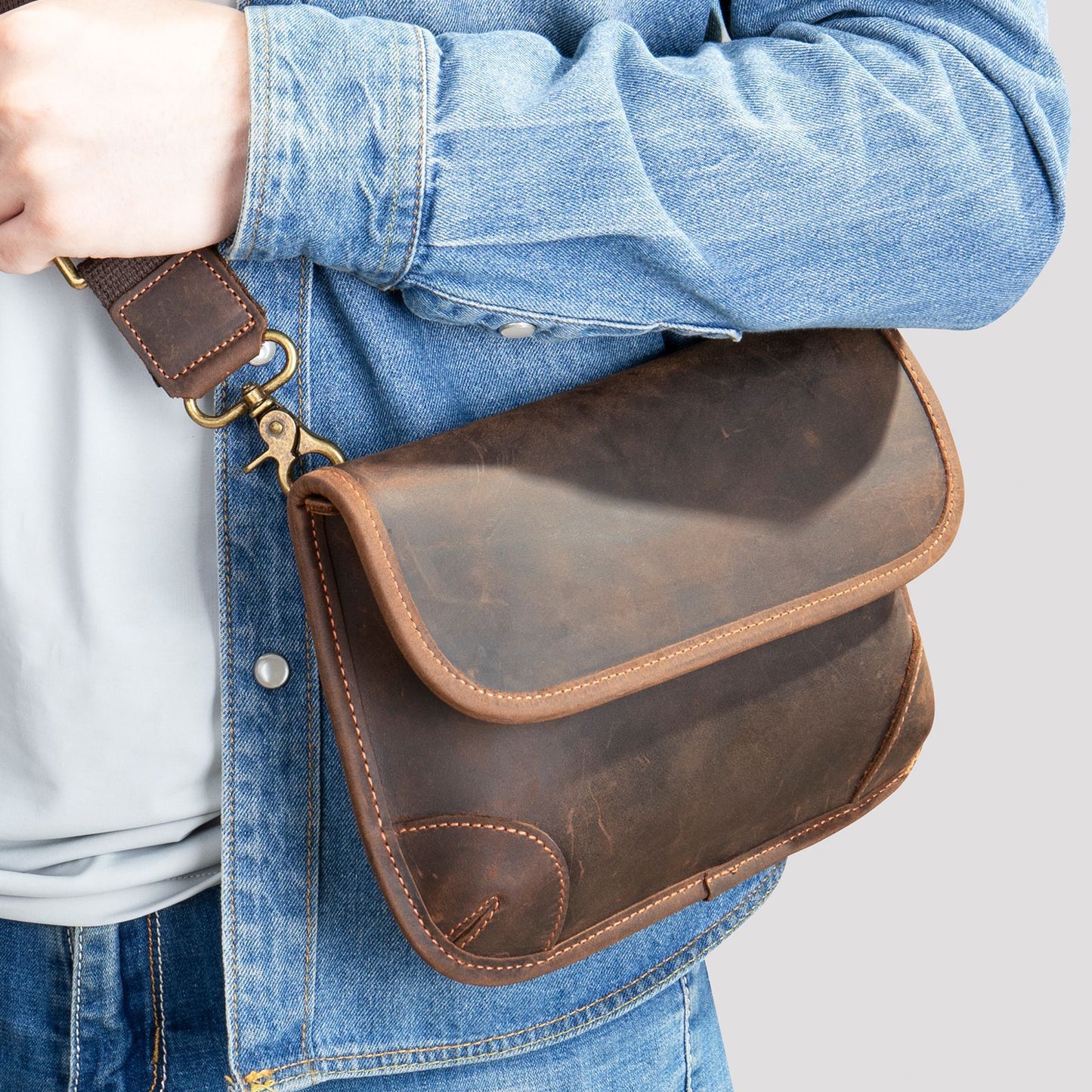 Men's Trendy Stylish Mobile Motorcycle Crazy Horse Men's Shoulder Bags