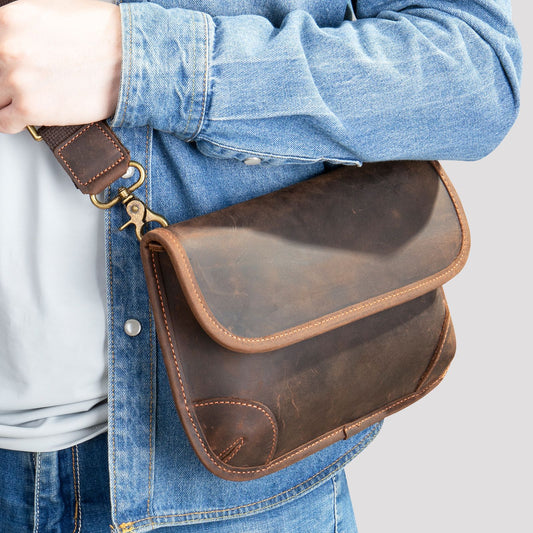 Men's Trendy Stylish Mobile Motorcycle Crazy Horse Men's Shoulder Bags