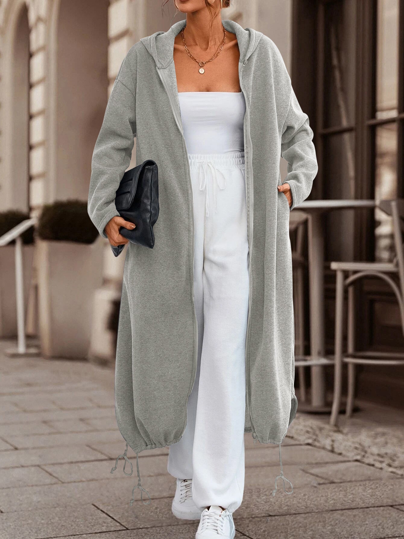 Women's Casual Solid Color Long Hooded With Jackets