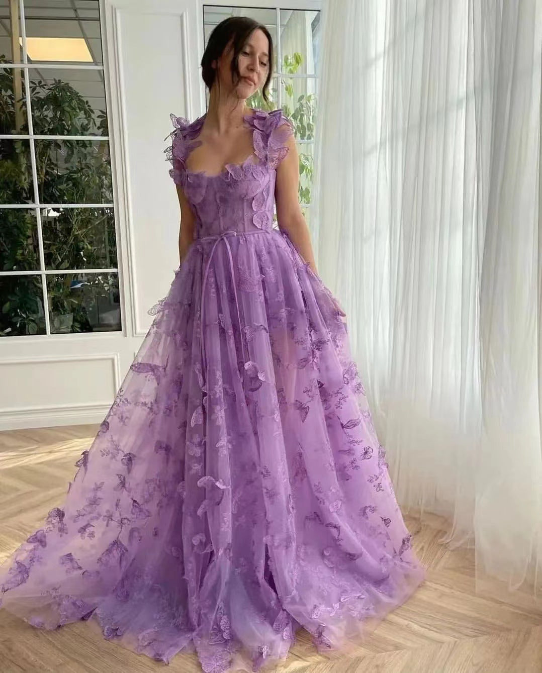 Women's Dress Tulle Spaghetti Straps Sleeveless High Slit Wedding Dresses