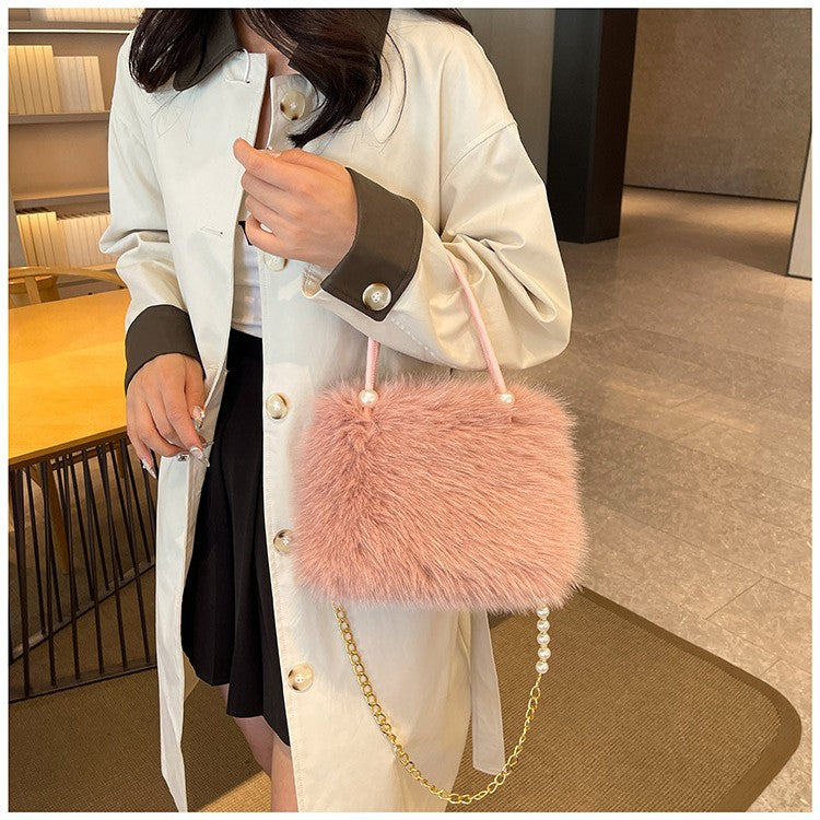 Women's Furry Fashion Pearl Plush Texture Crossbody Bags