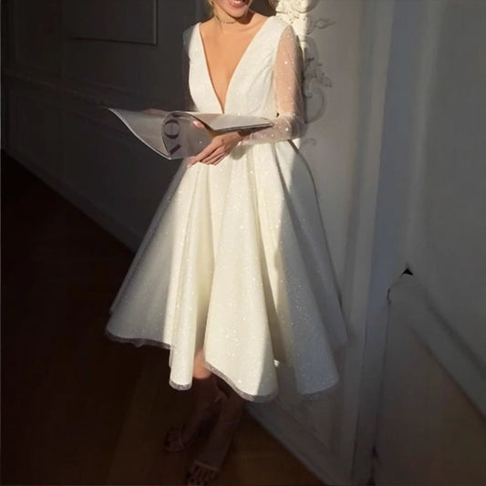 Women's Long Dress Sexy Bronze Printing Sleeve Wedding Dresses